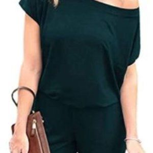Angashion Off The Shoulder Jumpsuit, Dark Green M